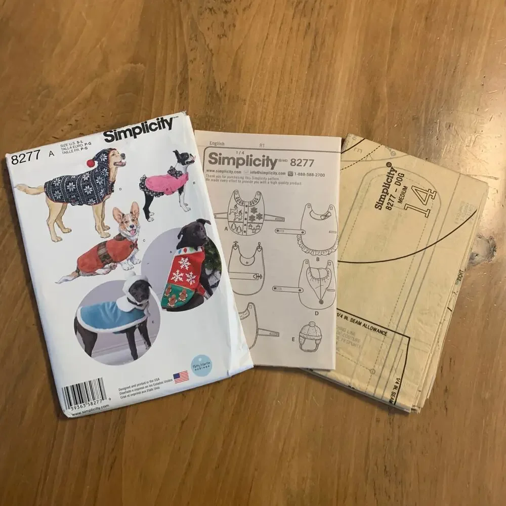 Simplicity Sewing Pattern 8277 Dog Coats and Hats Sizes S M L UNCUT